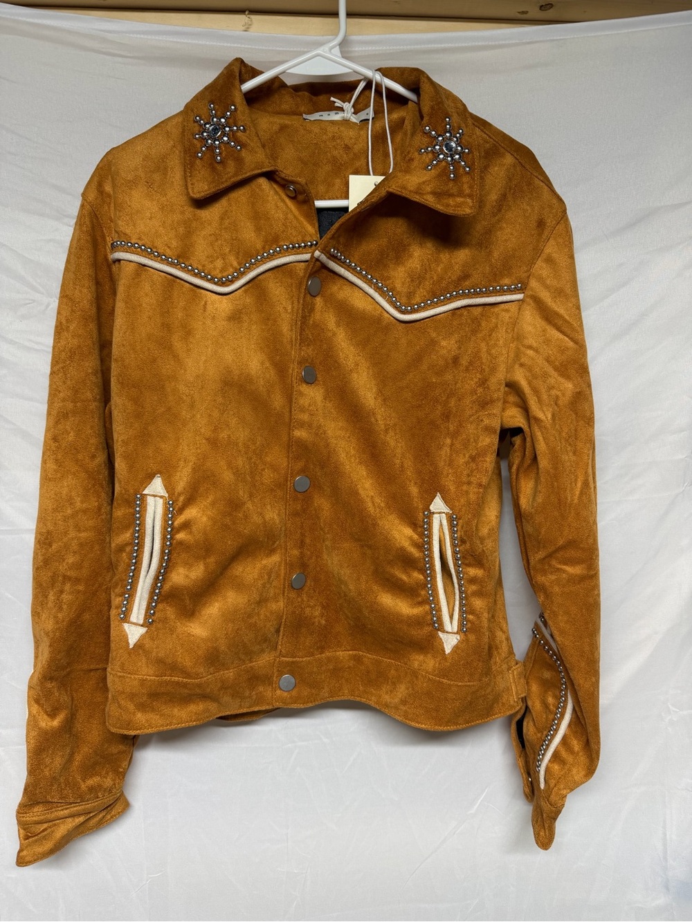 MNML Suede Collared Jacket Orange Size S NWT Studded Western Cowboy Faux Suede